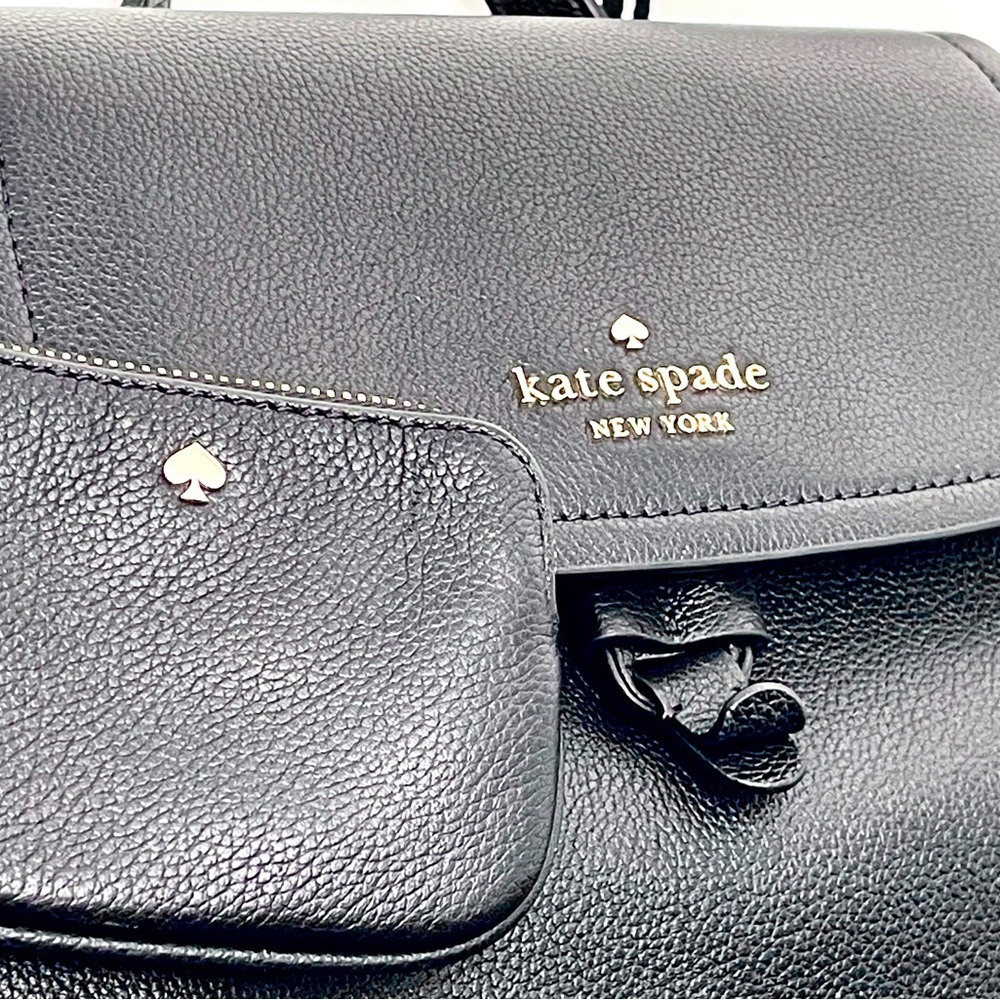 NWT Kate Spade NY Black Pebble Leather Backpack (MD FLP) w/ matching coin purse